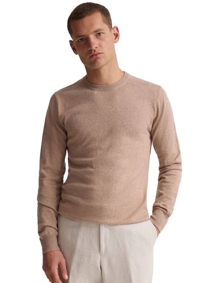 Cotton Cashmere Crew Neck Knit in Coffee image 5
