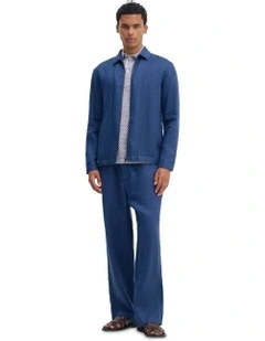 Adem Linen Zip Bomber in Navy