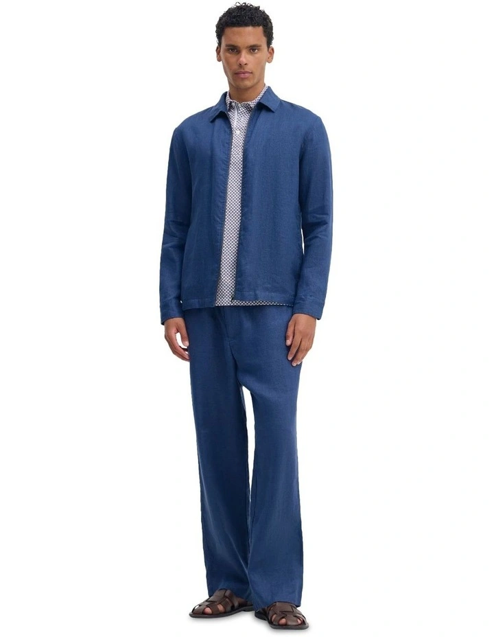 Adem Linen Zip Bomber in Navy image 1