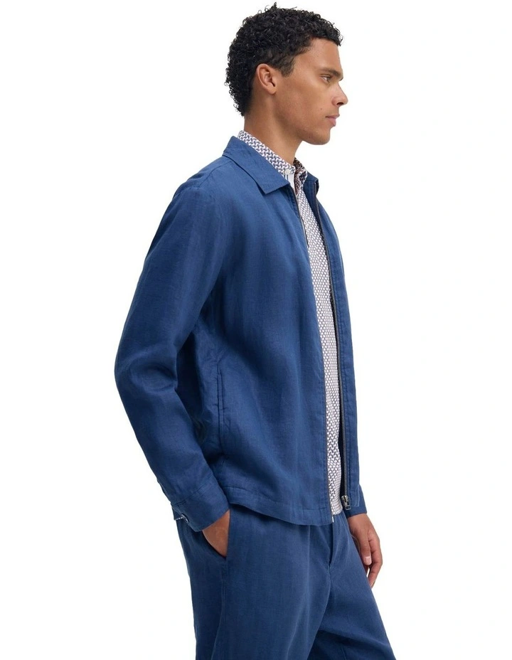 Adem Linen Zip Bomber in Navy image 3