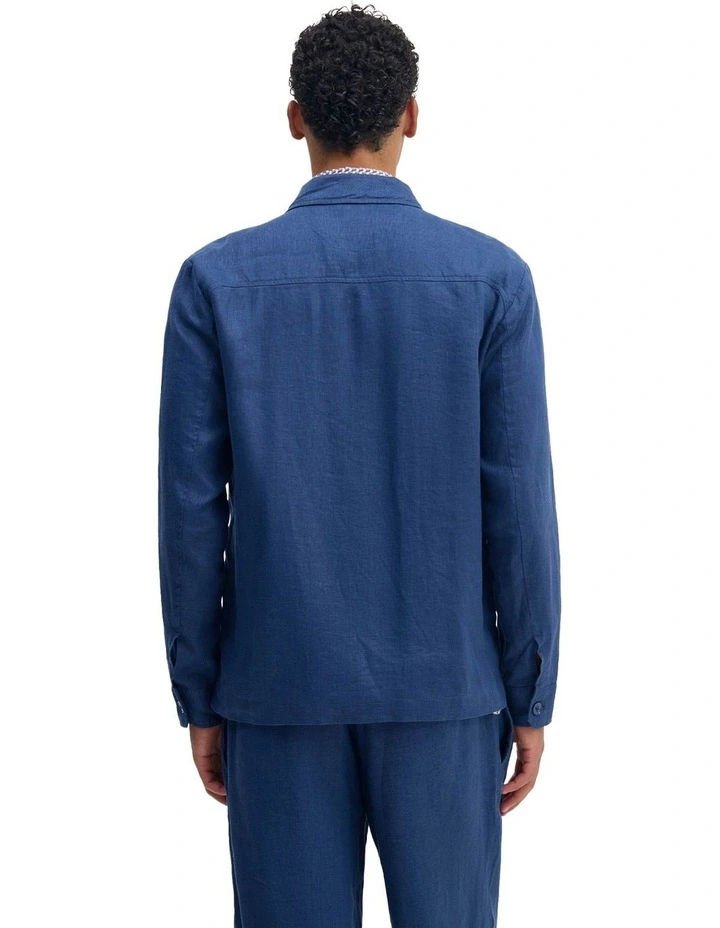 Adem Linen Zip Bomber in Navy image 4