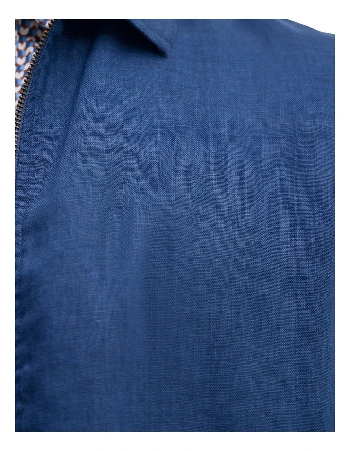 Adem Linen Zip Bomber in Navy image 6