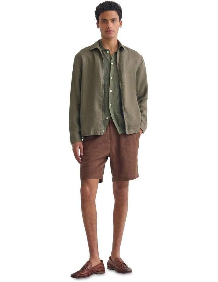 Adem Linen Zip Bomber in Olive image 1