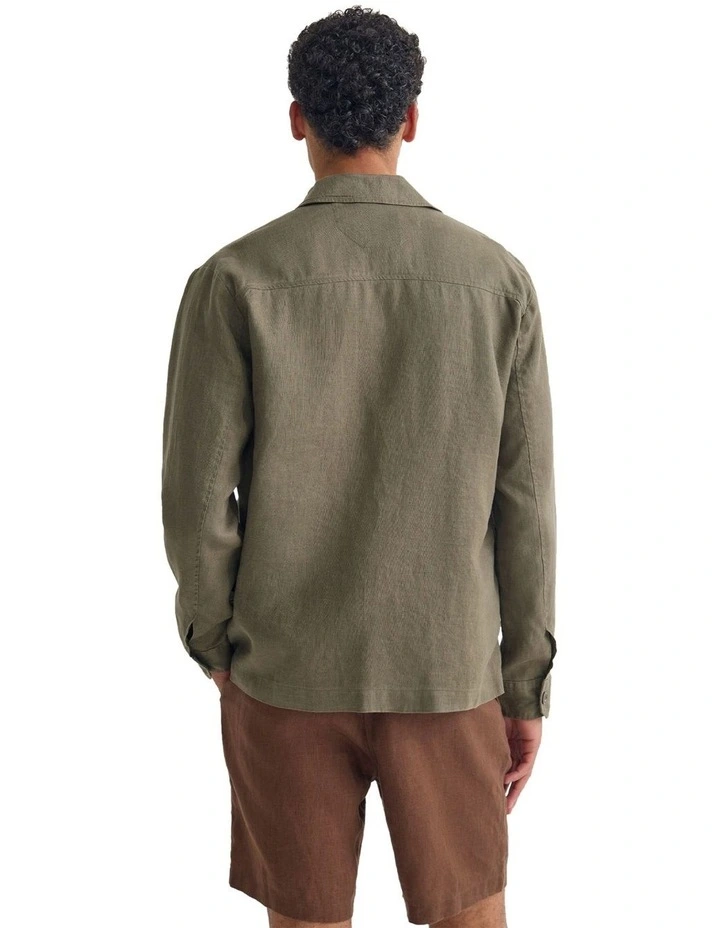 Adem Linen Zip Bomber in Olive image 2
