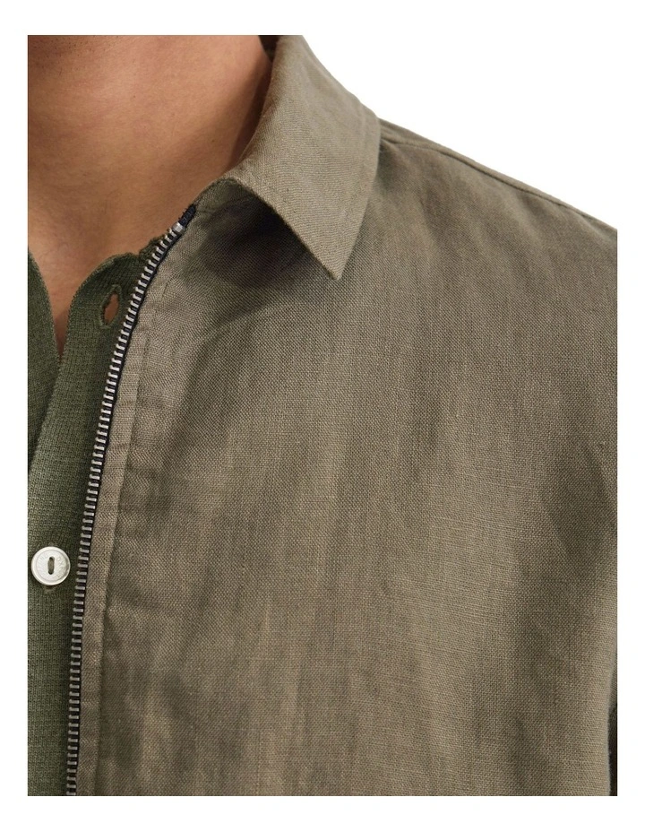 Adem Linen Zip Bomber in Olive image 6
