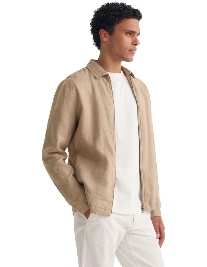 Adem Linen Zip Bomber in Sand image 3
