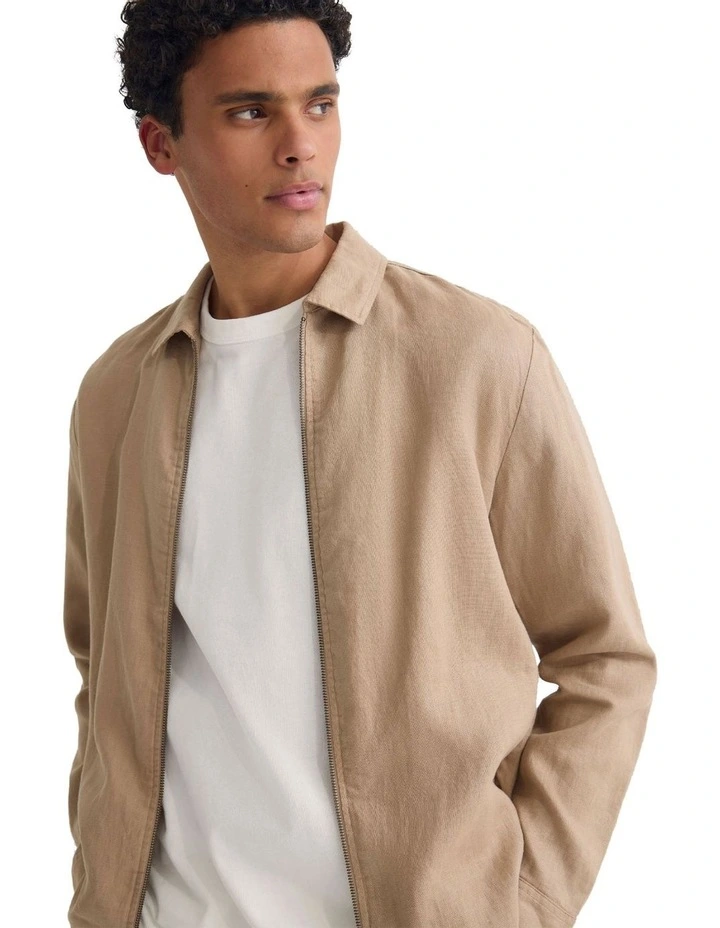 Adem Linen Zip Bomber in Sand image 4