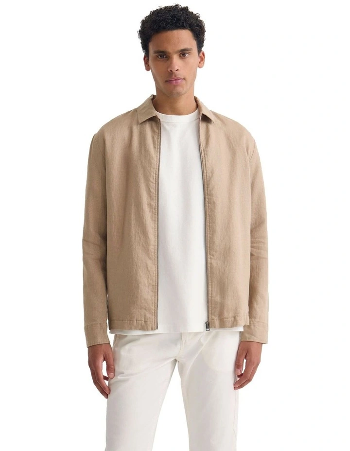 Adem Linen Zip Bomber in Sand image 5