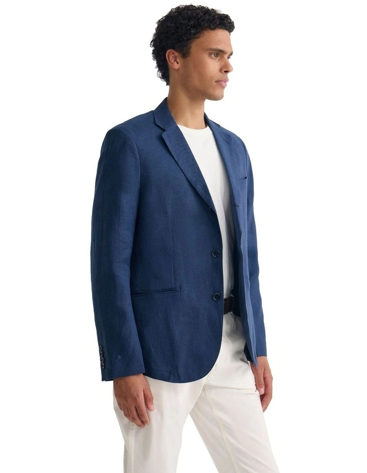3 Button Linen Milton Blazer in Navy image 3