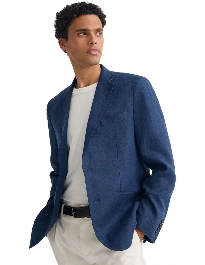 3 Button Linen Milton Blazer in Navy image 4