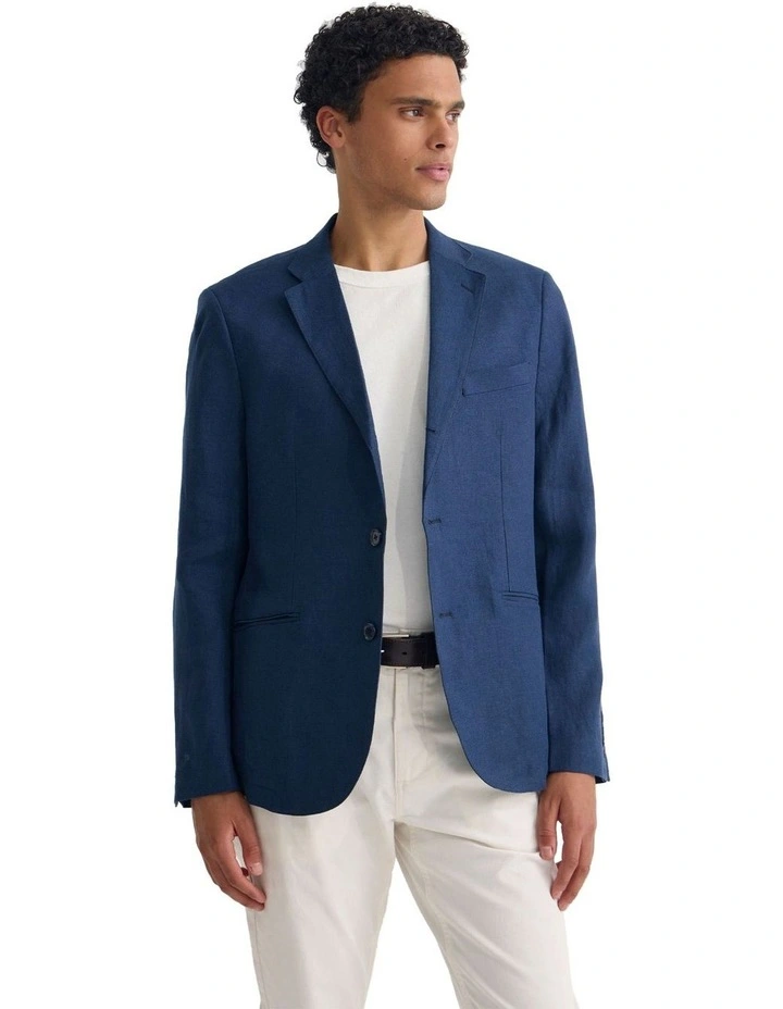 3 Button Linen Milton Blazer in Navy image 5