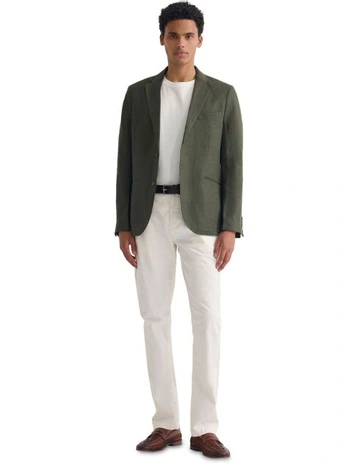 3 Button Linen Milton Blazer in Olive