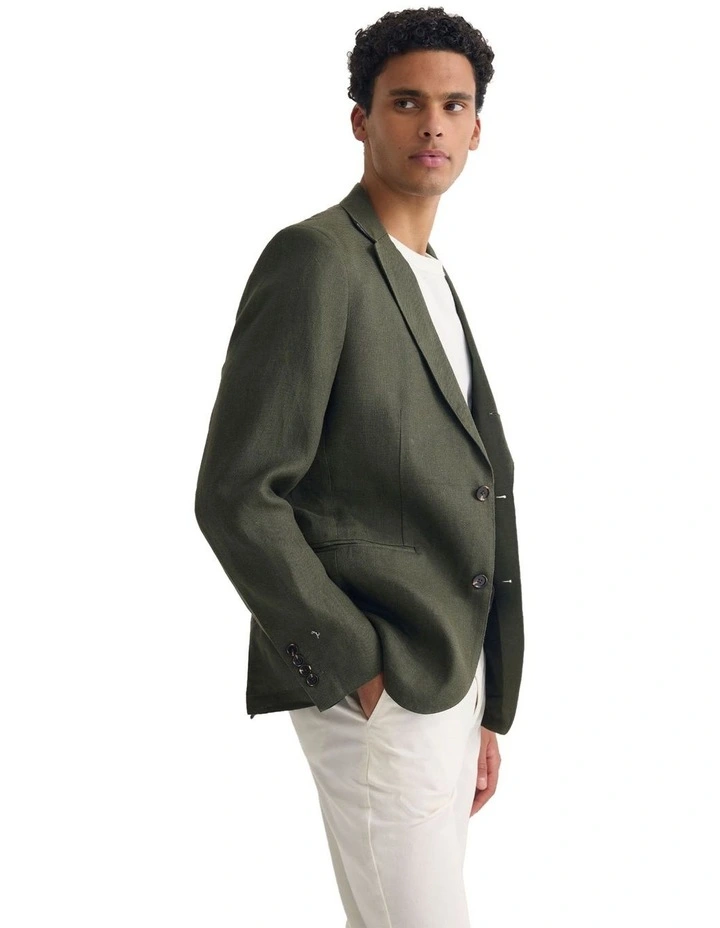 3 Button Linen Milton Blazer in Olive image 3
