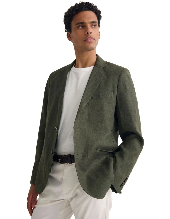 3 Button Linen Milton Blazer in Olive image 4