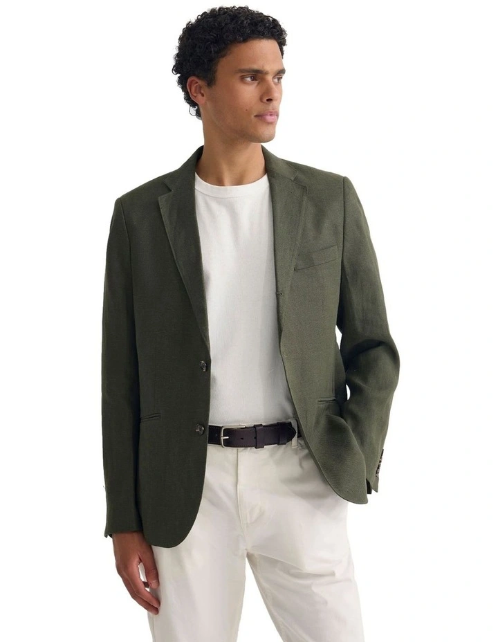 3 Button Linen Milton Blazer in Olive image 5