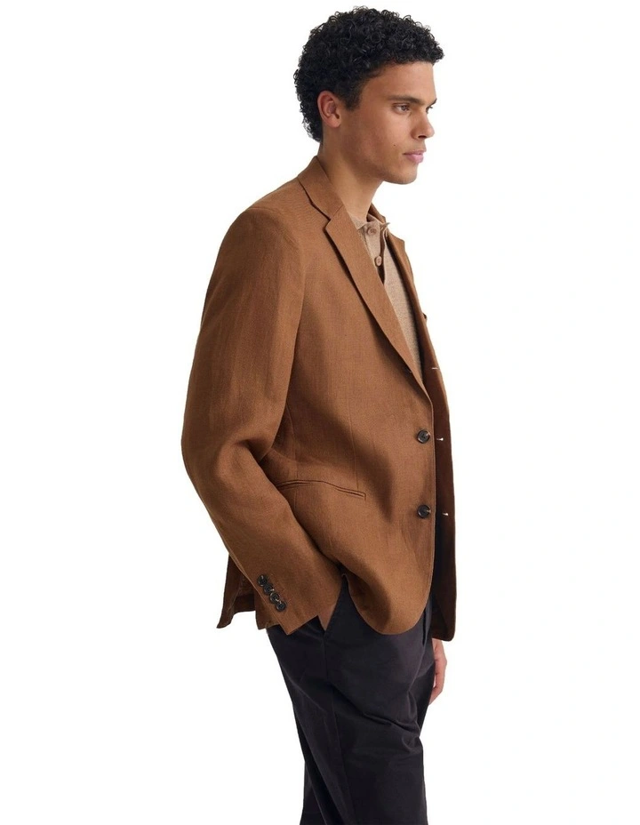 3 Button Linen Milton Blazer in Bark image 3