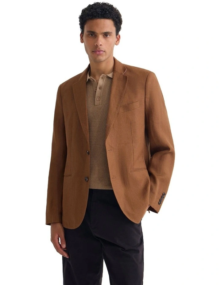3 Button Linen Milton Blazer in Bark image 4