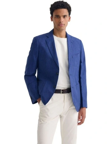 Milton Linen Blend Blazer in Blue