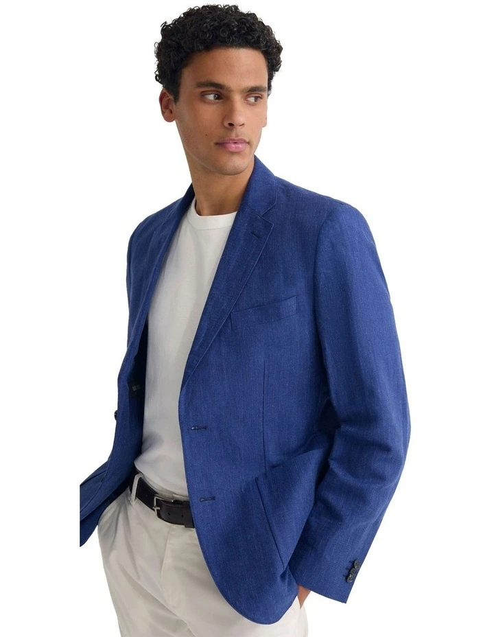Milton Linen Blend Blazer in Blue image 4