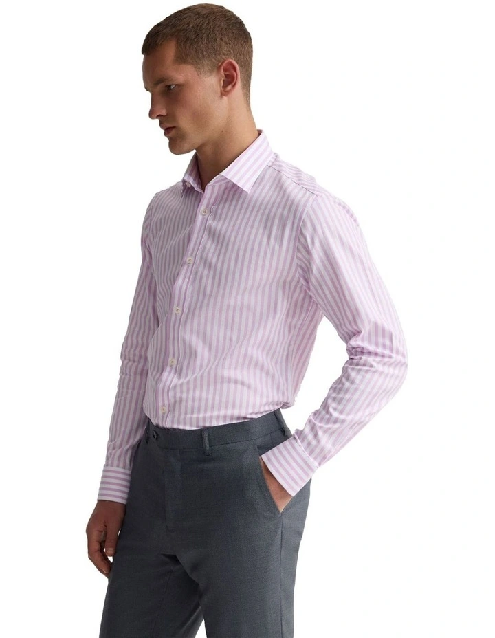 Beckton Slim Fit Cotton Shirt in Pink Stripe image 3