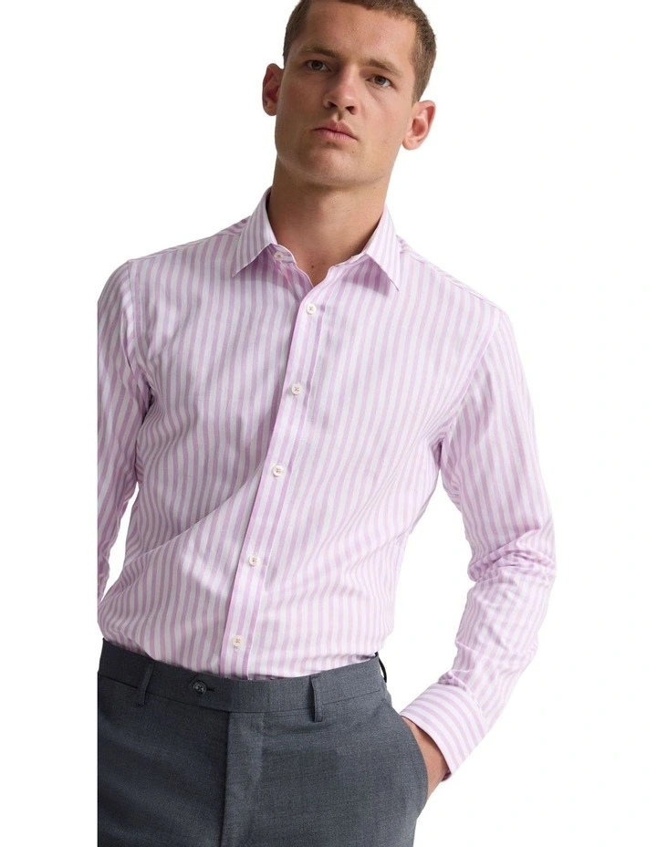 Beckton Slim Fit Cotton Shirt in Pink Stripe image 4