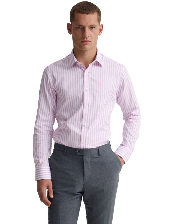 Beckton Slim Fit Cotton Shirt in Pink Stripe image 5