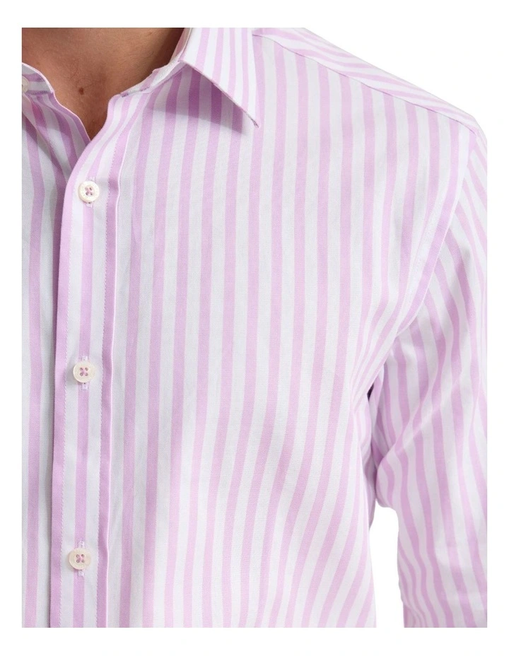 Beckton Slim Fit Cotton Shirt in Pink Stripe image 6