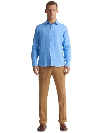 Copper European Linen Shirt in Pacific Blue
