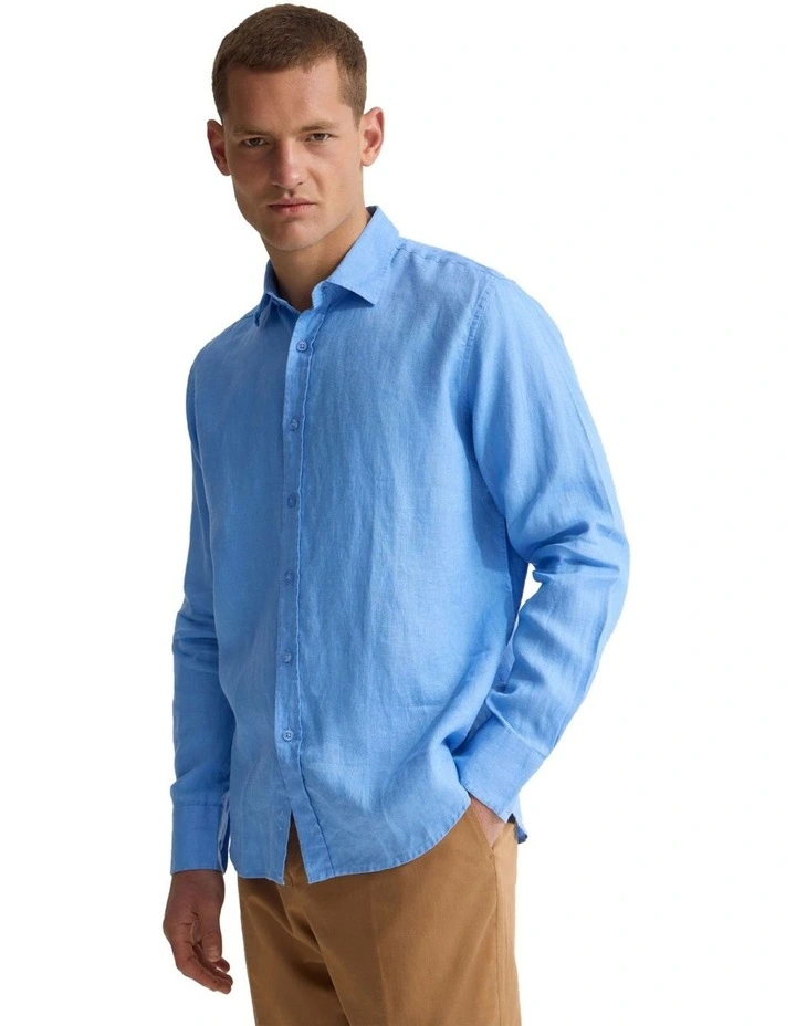 Copper European Linen Shirt in Pacific Blue image 3