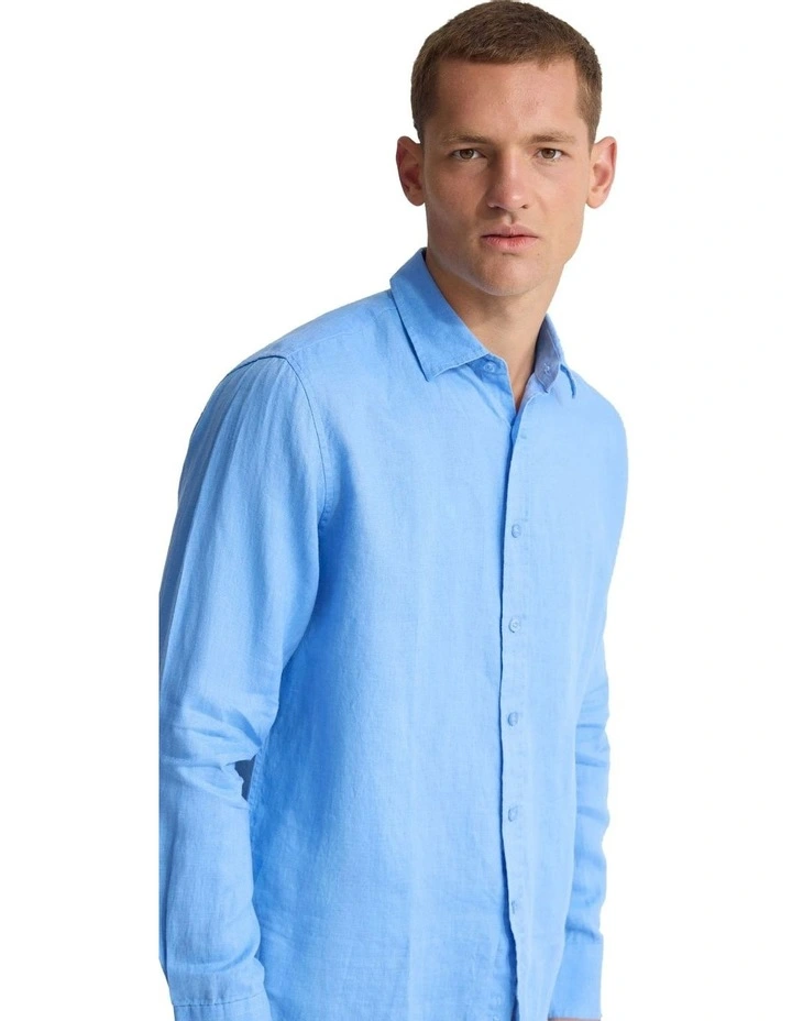 Copper European Linen Shirt in Pacific Blue image 4
