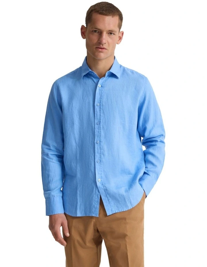 Copper European Linen Shirt in Pacific Blue image 5