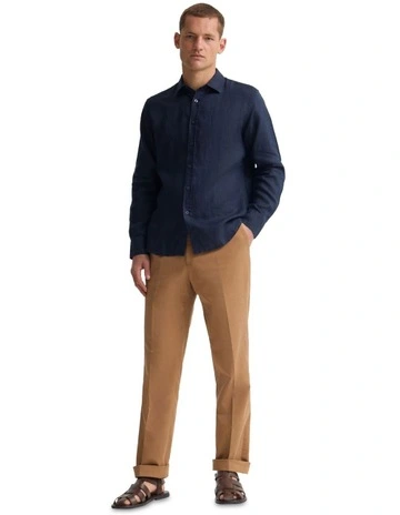 Copper European Linen Shirt in Deep Navy