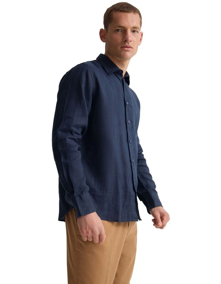 Copper European Linen Shirt in Deep Navy image 3