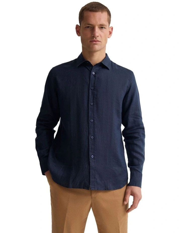 Copper European Linen Shirt in Deep Navy image 5