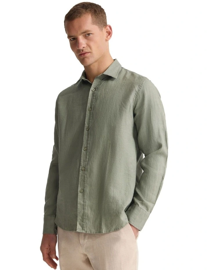 Copper European Linen Shirt in Olive image 3