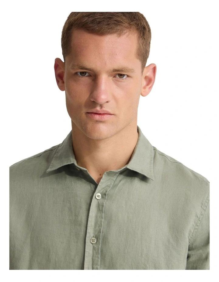 Copper European Linen Shirt in Olive image 4