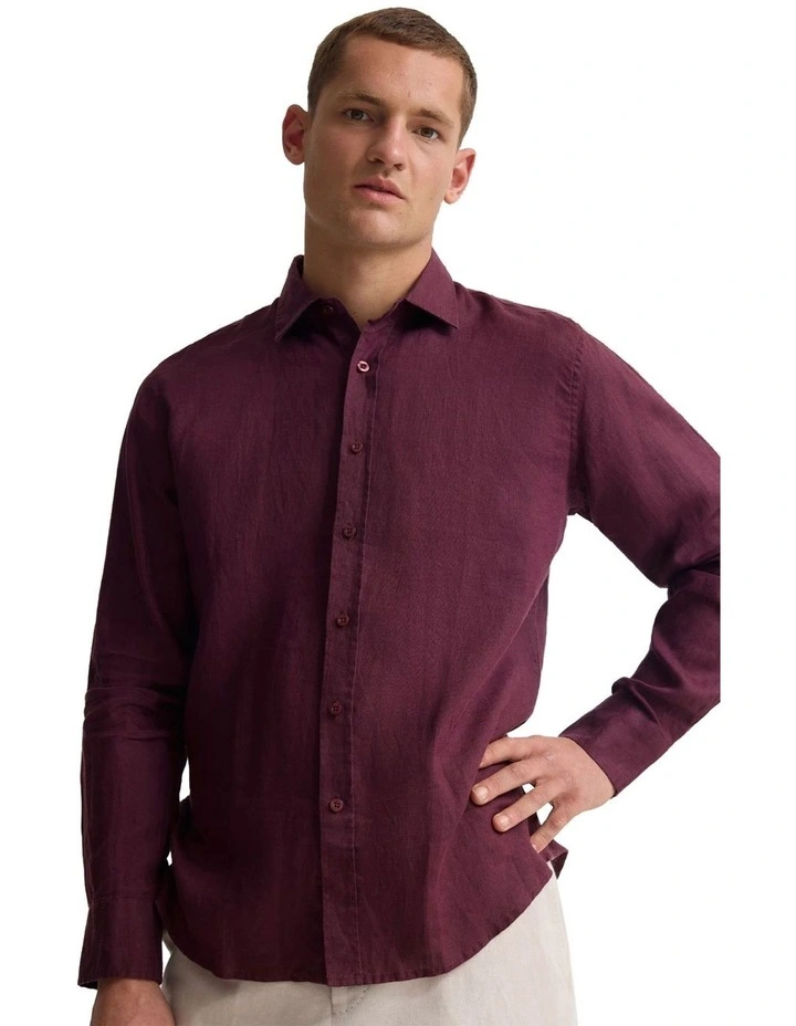 Copper European Linen Shirt in Burgundy image 4
