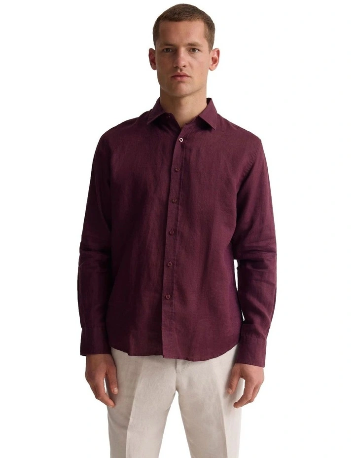 Copper European Linen Shirt in Burgundy image 5