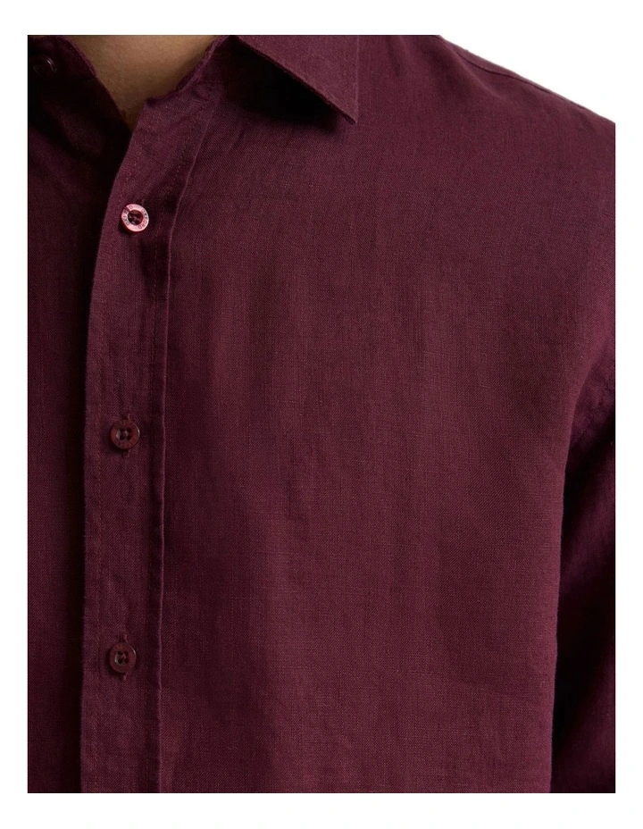 Copper European Linen Shirt in Burgundy image 6