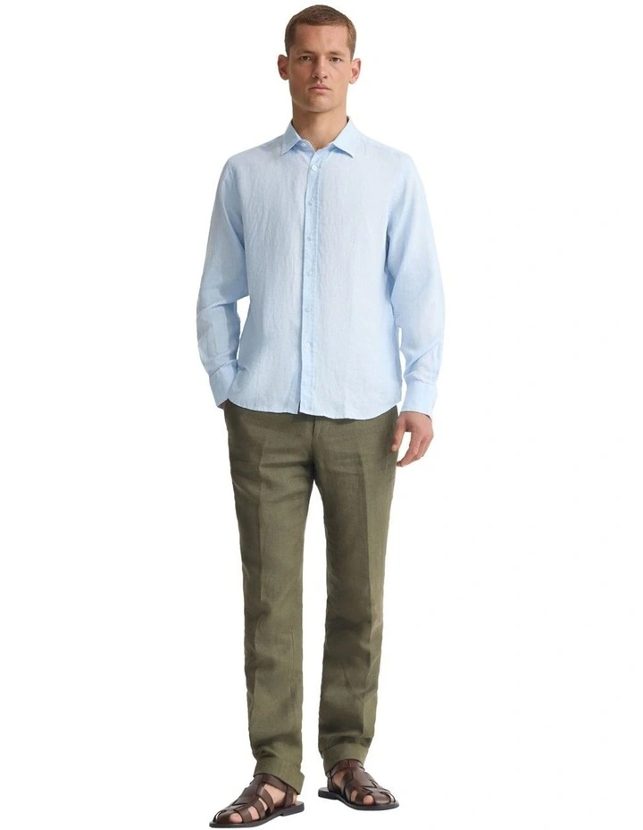 Cooper Long Sleeve Organic Linen Shirt in Sky image 1