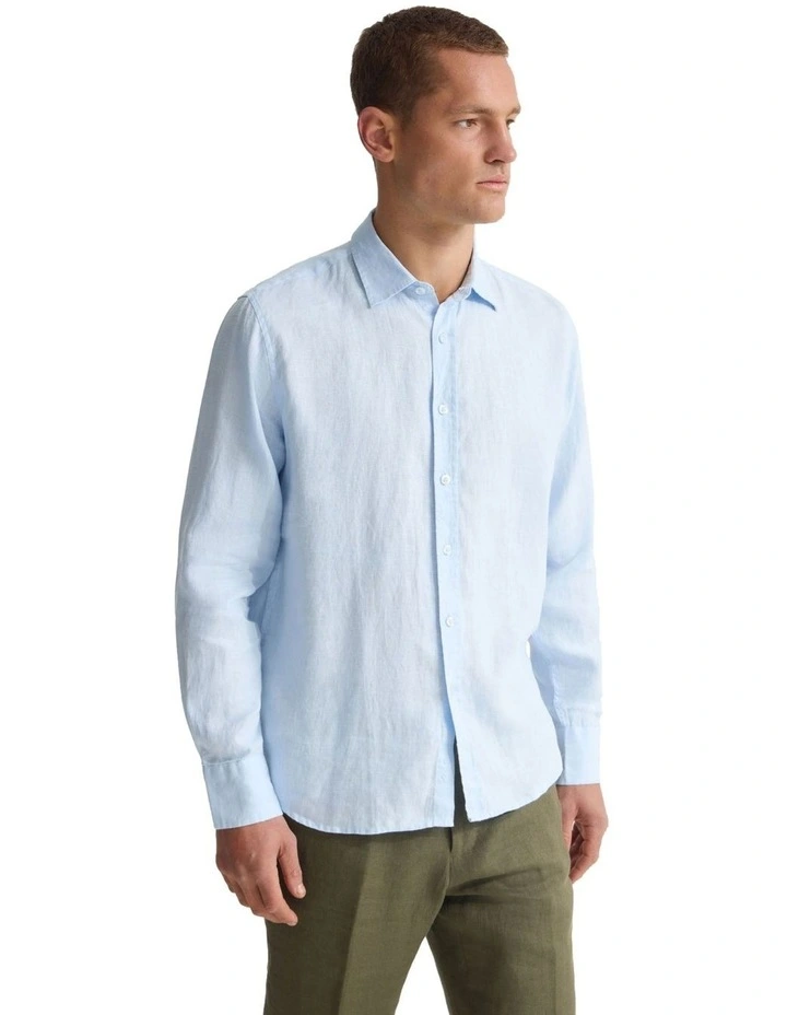 Cooper Long Sleeve Organic Linen Shirt in Sky image 3