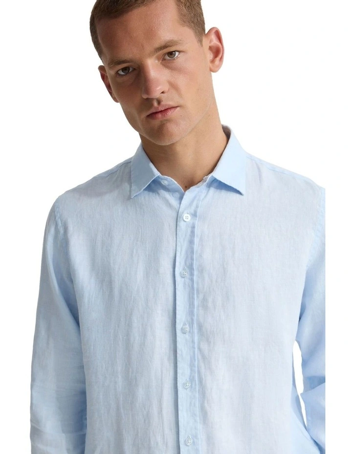 Cooper Long Sleeve Organic Linen Shirt in Sky image 4