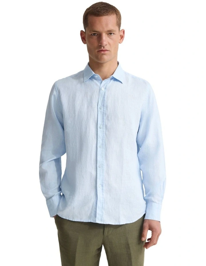 Cooper Long Sleeve Organic Linen Shirt in Sky image 5