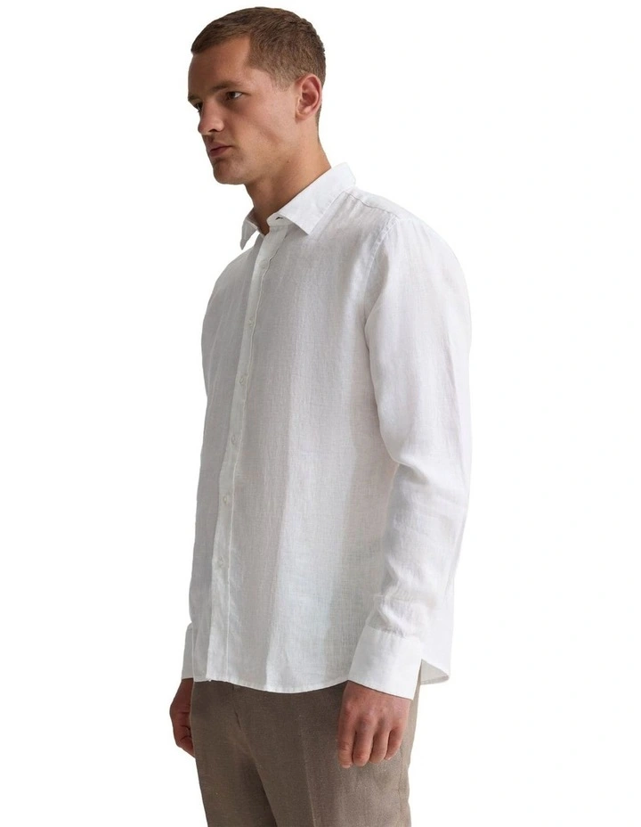 Cooper Long Sleeve Organic Linen Shirt in White image 3