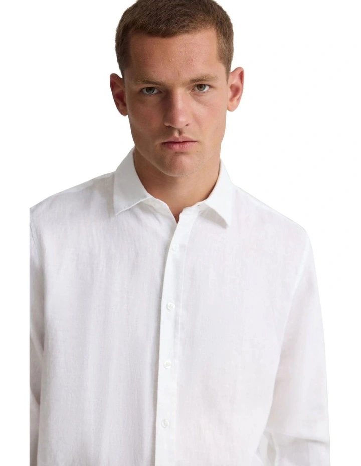 Cooper Long Sleeve Organic Linen Shirt in White image 4