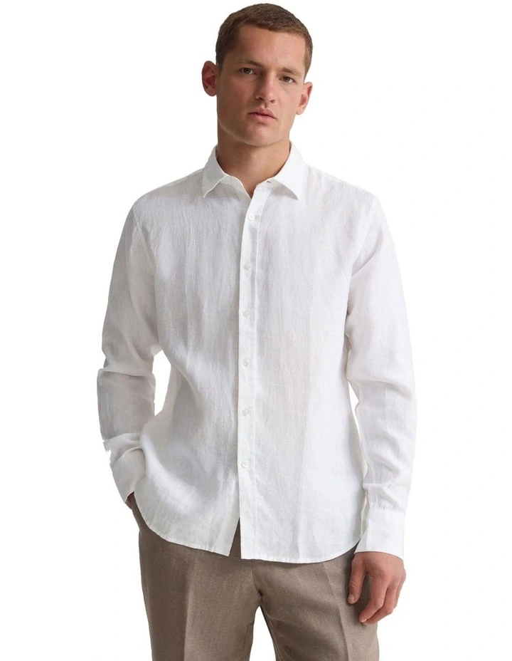 Cooper Long Sleeve Organic Linen Shirt in White image 5
