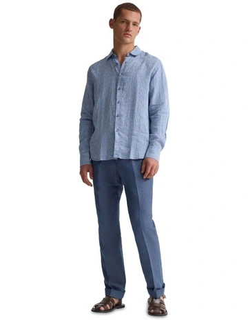 Cooper Organic Linen Long Sleeve Shirt in Indigo