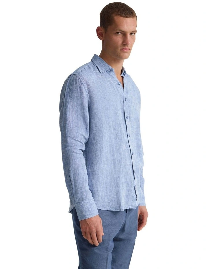 Cooper Organic Linen Long Sleeve Shirt in Indigo image 3