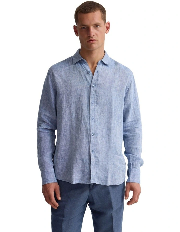 Cooper Organic Linen Long Sleeve Shirt in Indigo image 5