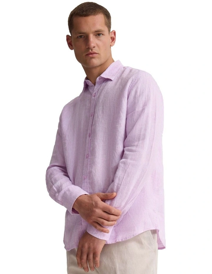 Cooper Organic Linen Long Sleeve Shirt in Thistle image 4